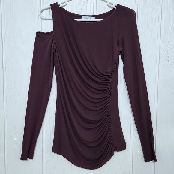 Bailey 44 Tops - Bailey 44 Plum Ruched One Cold Shoulder Asymmetrical Long Sleeve Top - Size S